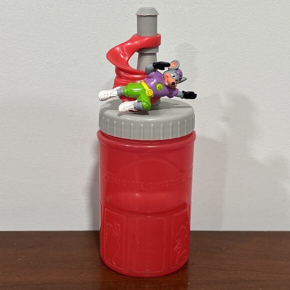 Other - Chuck E Cheese Super Chuck Superhero Plastic Souvenir Cup Bottle Red 10oz HTF